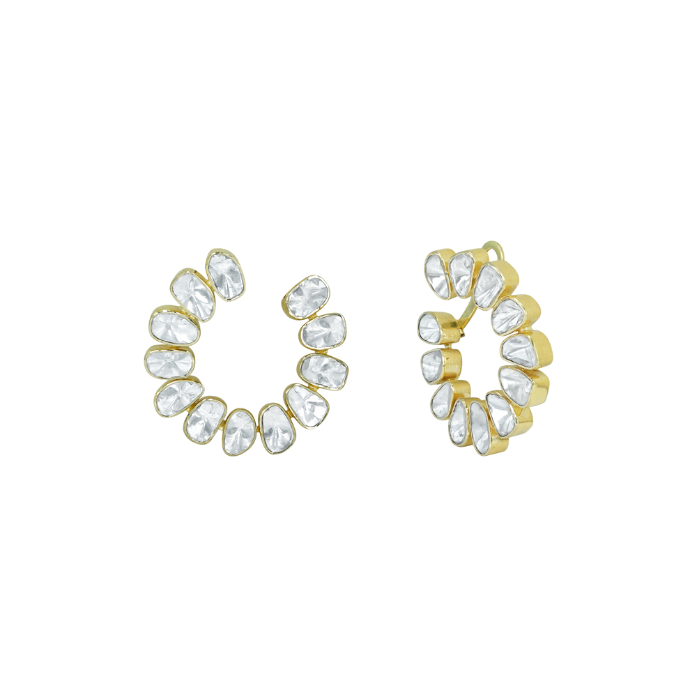 Spiral Hoop Earrings with Polki in Open Setting